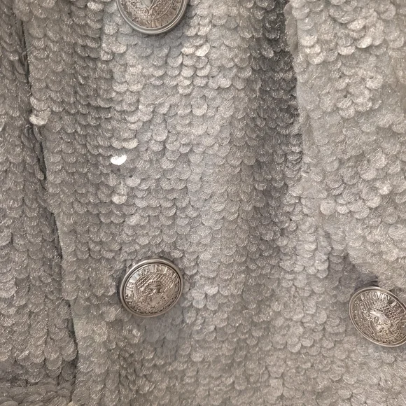 Balmain Sequins Double Breasted Silver Blazer 38